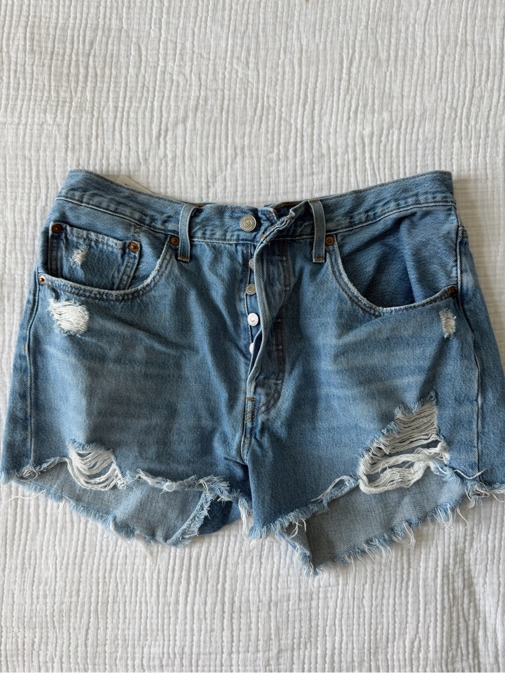 Levi's Light Blue Distressed Denim Cutoff Shorts